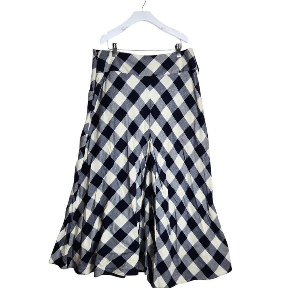 Lauren Ralph Lauren Petite Navy Cream Buffalo Plaid Ruffle Midi Skirt 6P